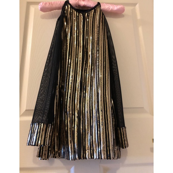 Black with Golden Sequencing Romper, Sheer Long Sleeves & Cold Shoulder - Picture 9 of 14